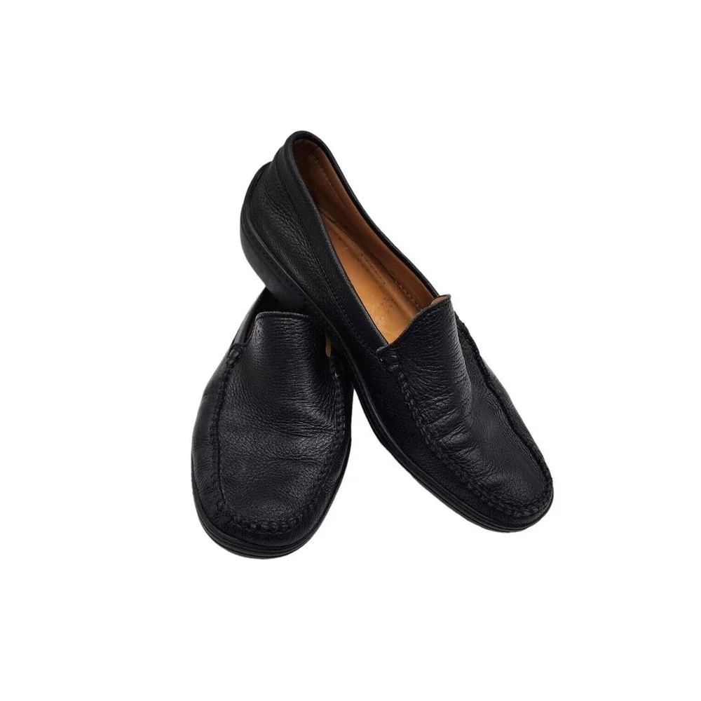 Valleverde Aria Condizionata Italian Pebbled Leather Black Slip-on Moccasin